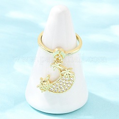 Adjustable Brass Micro Pave Cubic Zirconia Pendant Finger Rings for Women&nbsp;RJEW-A090-01B-G