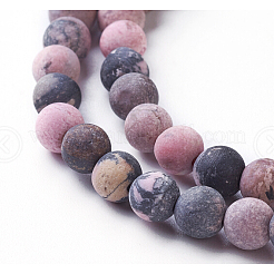 Frosted Natural Rhodonite Round Bead Strands&nbsp;X-G-E487-12-6mm