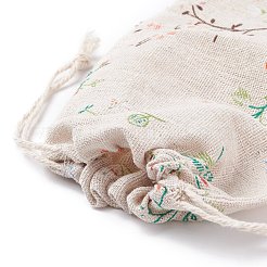 コットンラッピングポーチ巾着袋  印刷された花で  カラフル  18x13cm&nbsp;ABAG-S003-07A