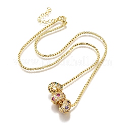 Brass Micro Pave Colorful Cubic Zirconia 3 Rondelles Pendant Box Chain Necklaces&nbsp;NJEW-K287-03G