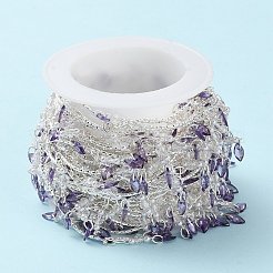 真鍮製カーブリンクバーチェーン  イミテーションパール、ホースアイグラス、腹筋ビーズチャーム付き  溶接されていない  スプールで  銀  18x1mm  約16.40フィート（5m）/ロール&nbsp;KK-F862-54S