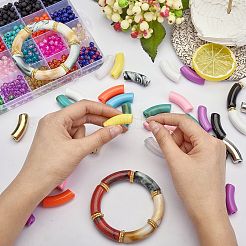 DIYジュエリー作成キット  アクリル＆ccbプラスチックチューブビーズを含む  合金のスペーサービーズ  弾性結晶スレッド  ミックスカラー  ビーズ：120個/セット&nbsp;DIY-SZ0005-58