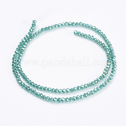 電気メッキガラスビーズセット  フル虹メッキ  多面カット  ロンデル  シーグリーン  3x2mm  穴：0.8mm  約135~140個/連  11.81~13.38インチ（30~34cm）&nbsp;X-GLAA-F076-FR04
