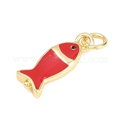 真鍮製エナメルペンダント  魚のチャーム  長持ちメッキ  ラックめっき  鉛フリー＆カドミウムフリー  18KGP本金メッキ  レッド  17x6.5x3.5mm  穴：3.5mm&nbsp;KK-F938-20G-04