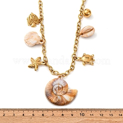 304ステンレススチール製ヒトデ貝殻ペンダントネックレス（女性用）  合成シェル付き  ゴールドカラー  16.22インチ（41.2cm）&nbsp;NJEW-F347-01A