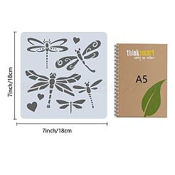 ペットのプラスチック製の描画絵画ステンシルテンプレート  正方形  トンボ模様  18x18cm&nbsp;DIY-WH0286-006