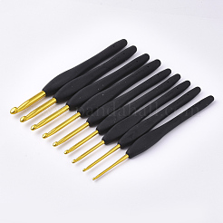 アルミかぎ針編みのフック  TPRハンドル付  ブラック  140~155x12~14x8~10mm  ピン：2.0mm / 2.5mm / 3mm / 3.5mm / 4mm / 4.5mm / 5mm / 5.5mm / 6mm  9個/セット&nbsp;TOOL-T006-11