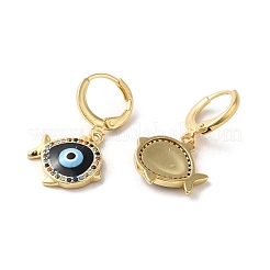 Evil Eye リアル 18K ゴールドメッキ真鍮ダングル レバーバック イヤリング  エナメル質とキュービックジルコニア付き  魚  29x15mm&nbsp;EJEW-Q797-01D-G