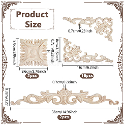 20Pcs 3 Styles Natural Wood Carved Onlay Applique Craft&nbsp;AJEW-NB0009-59