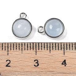 天然アクアマリンペンダント  プラチナトーンラックメッキ真鍮  フラットラウンド  9.8x7.5x4.3mm  穴：1.2mm&nbsp;G-K372-03P-03