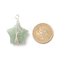 天然石&合成天然石ペンダント  シルバートーンの銅線を巻いた  星と木  36x30x12mm  穴：3.5mm&nbsp;PALLOY-JF01635