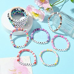 12か月分 ポリマークレイ&アクリルビーズストレッチブレスレットセット 女性用  ミックスカラー  内径：2-1/8インチ（5.3cm）  12個/セット&nbsp;BJEW-SW00142