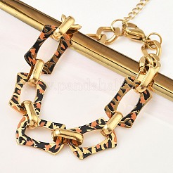 304 Stainless Steel & Enamel Link Chain Bracelets for Women&nbsp;BJEW-A169-06G