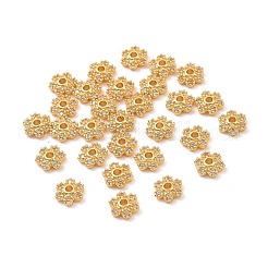 真鍮製ビーズキャップ  ラインストーン付き  6花びら  花  18KGP本金メッキ  5.4x1.8mm  穴：1.3mm&nbsp;KK-A179-06G