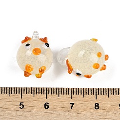 手作りランプワークペンダント  豚  蓄光  オレンジ  20~22x15~17x14~15mm  穴：2.5~3mm&nbsp;LAMP-I029-11A
