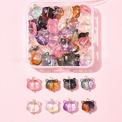 50個のガラスペンダント  ゴールデン真鍮パーツ  猫  ミックスカラー  15mm  50個/セット&nbsp;PALLOY-FS00030