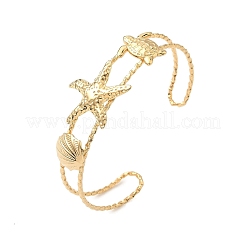 女性用304ステンレススチールカフバングル  ヒトデとカメと甲羅の形  ゴールドカラー  1インチ（2.4cm）  内径：2-5/8インチ（6.6cm）&nbsp;BJEW-D345-02G