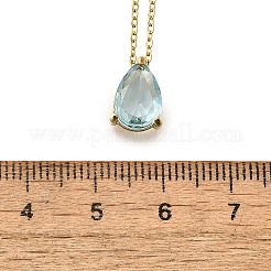 304ステンレスネックレス  キュービックジルコニアティアドロップチャーム付き  18KGP本金メッキ  淡いターコイズ  長さ16.22インチ(41.2cm)+64mmエクステンダー&nbsp;NJEW-R022-01G-03