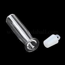 クリアガラスのウィッシングボトルペンダント  プラスチックシールプラグ付き  コラムチャーム  53x10mm  穴：2mm&nbsp;GLAA-A010-01I