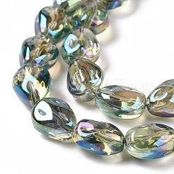 透明電気メッキガラスビーズ連売り  虹メッキ  ティアドロップ  アクアマリン  11x9x6.6mm  穴：1.1mm  約55個/連  24.25インチ（61.6cm）&nbsp;GLAA-C025-02H