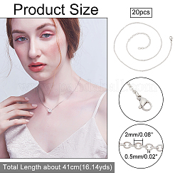 20個 304 ステンレススチール アズキチェーン ネックレス 男性 女性用  ステンレス鋼色  16.14インチ（41cm）&nbsp;NJEW-NB0001-08
