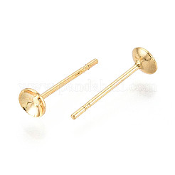 真鍮製のイヤリングのセッティング  フラットラウンド  ニッケルフリー  18KGP本金メッキ  トレイ：4mm  4mm  ピン：0.8mm&nbsp;KK-T077-18G-01