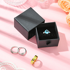 紙製厚紙製ジュエリーセット引き出しボックス  正方形  ブラック  5x5.2x3.5cm&nbsp;CON-WH20008-11A