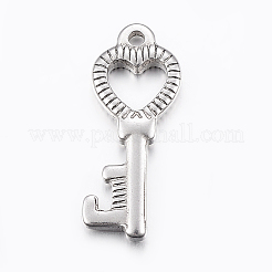 変色しにくい304ステンレススチールペンダント  ハートキー  ステンレス鋼色  27x10.5x2.5mm  穴：2mm&nbsp;LS-STAS-E421-066P