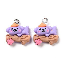不透明樹脂ペンダント  プラチナトーンの鉄ループ付き  コアラ  ライラック  20x18x8mm  穴：2mm&nbsp;RESI-G032-G05
