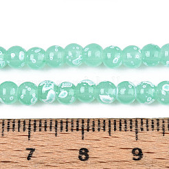 プリントガラスビーズ焼付塗装ガラスビーズ連売り  ラウンド  ミディアムアクアマリン  4~4.5mm  穴：0.7~0.8mm  約204~207個/連  29.92~31.10インチ（76~79cm）&nbsp;DGLA-N015-4mm-07