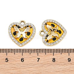 合金ペンダント  エナメルとラインストーン付き  蝶のチャーム付きハート  ゴールドカラー  18.5x18.5x2.5mm  穴：2mm&nbsp;RB-CBA332B-01B