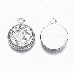 変色しない304ステンレススチールペンダント  フラットラウンドマップ付き  ステンレス鋼色  18.5x14.5x3.5mm  穴：2mm&nbsp;STAS-S116-017P