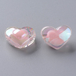 透明なアクリルビーズ  二層ビーズ  ABカラー  ハート  ピンク  13x17x9.5mm  穴：2.5mm  約420個/500g&nbsp;TACR-S152-08B-08
