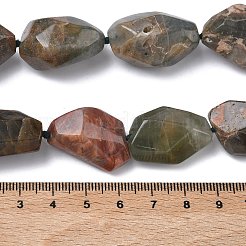 天然グリーンロドライトクォーツビーズ連売り  ナゲット  多面カット  15~36x17~20x11~18mm  穴：1~1.2mm  約15~21個/連  16.14~16.54''（41~42センチメートル）&nbsp;G-L650-N01-01