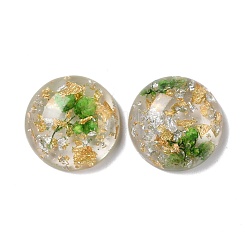 クリア樹脂カボション  花と  金と銀のホイル  半円  ライムグリーン  17.5x7.5mm&nbsp;CRES-P019-06A