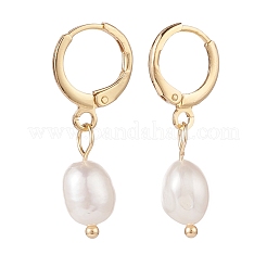 Natural Pearl Dangle Hoop Earrings&nbsp;EJEW-JE04964