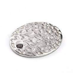 変色しない304ステンレススチールペンダント  テクスチャ  フラットラウンド  ステンレス鋼色  15x12x2mm  穴：1.5mm&nbsp;STAS-G242-04P