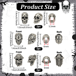 3個 3スタイル 真鍮ヨーロピアンビーズ  スカル  大穴ビーズ  アンティークシルバー  19~22x13~16x15~18mm  穴：5.5~6mm  1個/スタイル&nbsp;KK-HS0002-27A