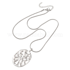 304 Stainless Steel Textured Oval Pendant Necklaces for Women&nbsp;NJEW-C117-01B-P