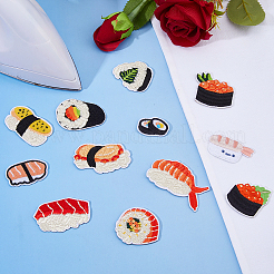 12個 12スタイル 寿司ポリエステル刺繍糸 アイロン接着/縫い付けパッチ  布のアップリケ  ミックスカラー  22~41x33.5~65x1.5~2mm  1個/スタイル&nbsp;DIY-DC0003-87