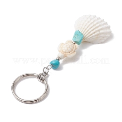 合成ターコイズキーホルダー  チベット風合金ペンダントと貝殻ペンダント付き  人魚  フローラルホワイト  10cm&nbsp;KEYC-JKC00843-02