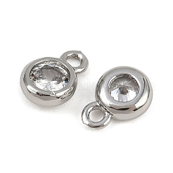 真鍮の舗装キュービックジルコニアペンダント  フラットラウンドのチャーム  プラチナ  7.5x5.5x2.5mm  穴：1.2mm&nbsp;KK-H078-07P