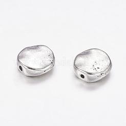 チベット風合金ビーズ  カドミウムフリー＆鉛フリー  ウェーブフラットラウンド  アンティークシルバー  12x12x4mm  穴：1mm&nbsp;X-LF10454Y