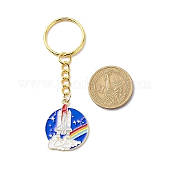 スペース テーマ合金エナメル フラット ラウンド ペンダント キーチェーン  鉄のリング付き  ミックスカラー  7.85~8.6cm&nbsp;KEYC-JKC00390