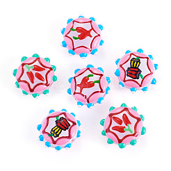 6個 3種類の焼き絵用ガラスエナメルビーズ  フラットラウンド  バンピー  ミックスカラー  混合図形  19x19.5x8.5mm  穴：1.2mm  2個/スタイル&nbsp;LAMP-TA0002-49