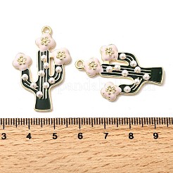 合金グリーンエナメルペンダント  プラスチックパールビーズ付き  ゴールドカラー  サボテン  36x23.5x3.5mm  穴：1.8mm&nbsp;LS-FIND-I051-02G-02