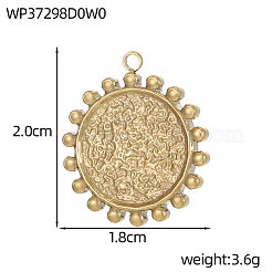 304ステンレスペンダント  フラットラウンドのチャーム  イオンプレーティング（ip）  14KGP本金メッキ  20x18mm  穴：1mm&nbsp;STAS-OY010-27G