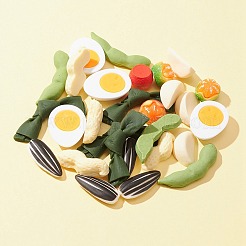 28 個 7 スタイル不透明樹脂模造食品カボション  ピーナッツと卵と昆布  混合図形  ミックスカラー  16.5~56x13.5~23x7~13.5mm  4個/スタイル&nbsp;RESI-FS0001-37