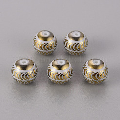 電気メッキガラスビーズ  波模様の丸  黄金メッキ  10mm  穴：1.2mm&nbsp;EGLA-Q123-008D