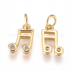 真鍮製チャーム  キュービックジルコニアと丸カン  音符  透明  ゴールドカラー  8.5x5.5x1.5mm  穴：2mm&nbsp;ZIRC-L070-65G